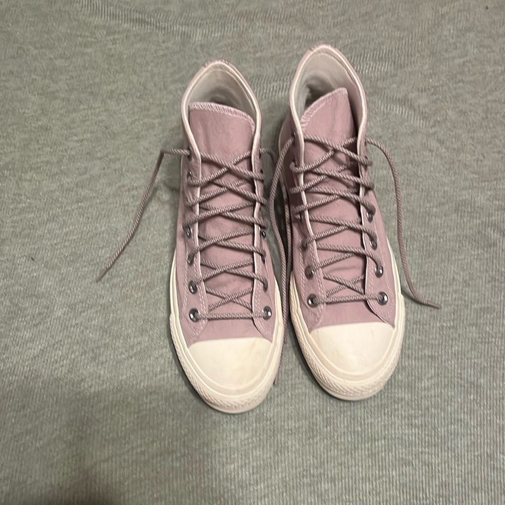 Converse High-Top Platform Sneakers in Dusty Pink and White